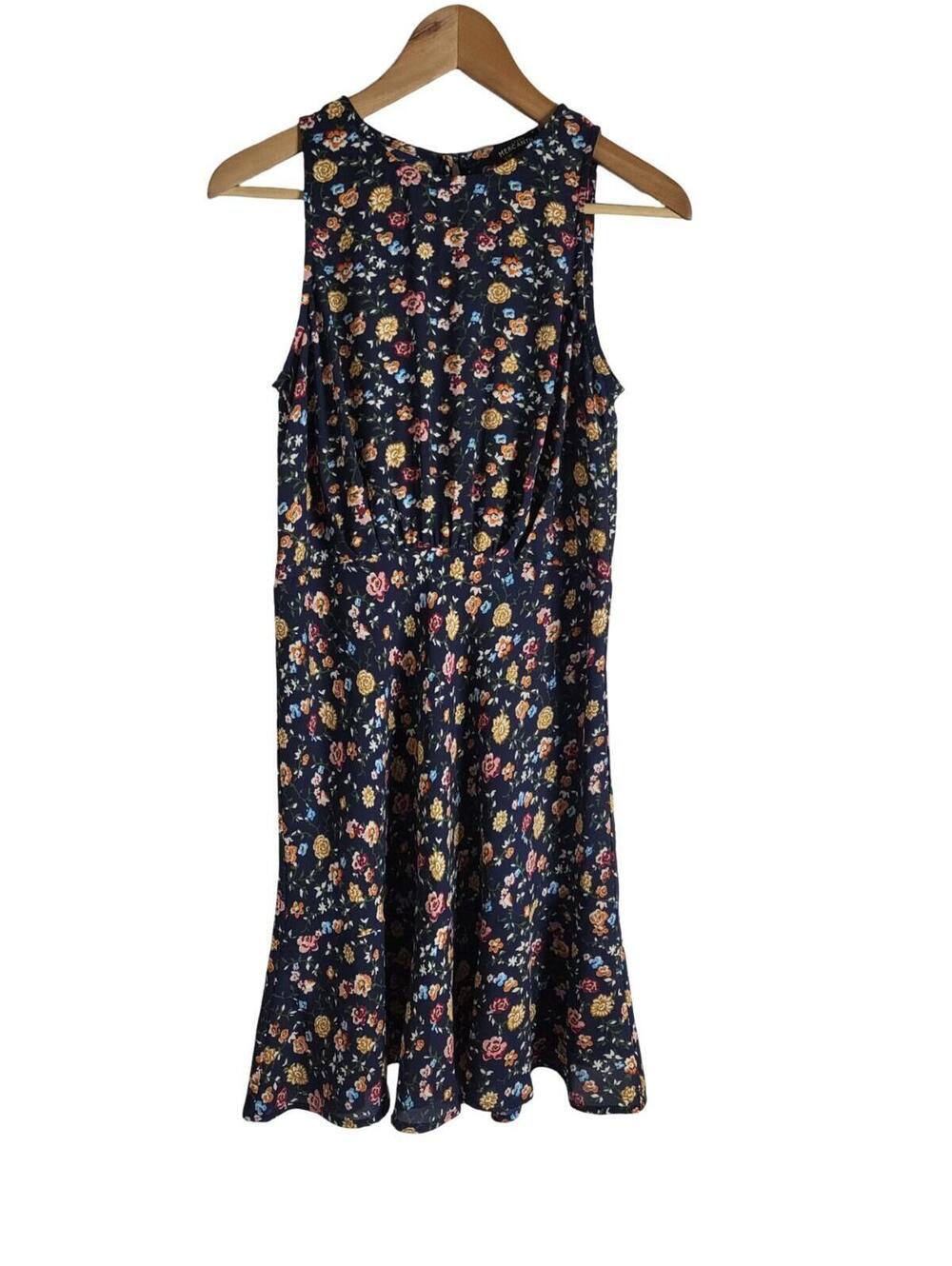J. Crew Navy Blue Vintage Floral Print Ruched Waist Fit And Flare Size 6